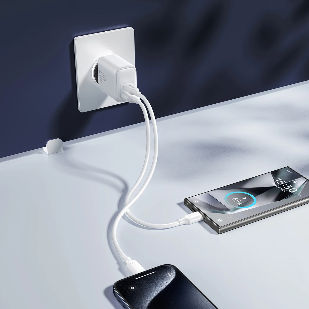 Karikues muri Joyroom JR-TCF21 20W PD/QC 3.0 2 porta USB-C/USB-A prizë UK i bardhë
