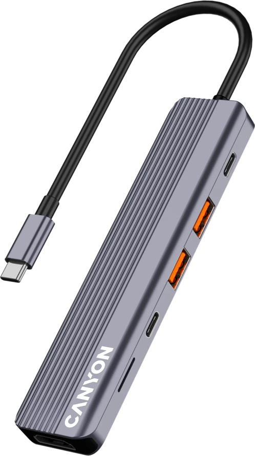 Hub USB-C CANYON DS-17 6n1 4K me Power Delivery, gri