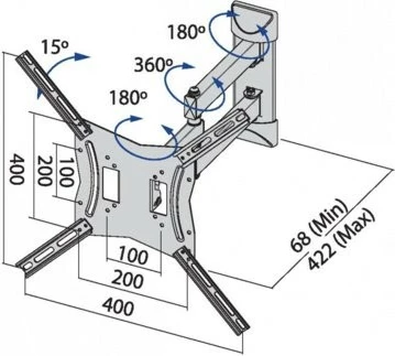 Mbajtëse muri për TV TB TB-254E, deri 60", 30 kg, VESA 400x400, E zezë