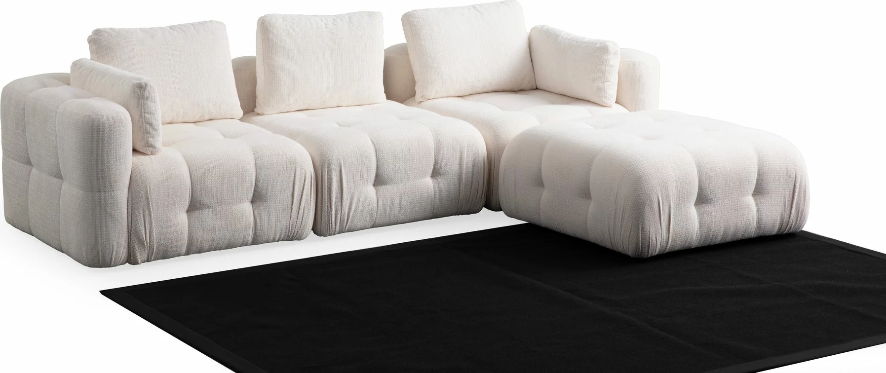 Kënd-sofë Amaris 3 vendesh me pouffe, e bardhë