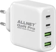 Karikues ALLNET GaN Pro 68W, 2x USB-C, 2x USB-A, EU plug, i bardhë