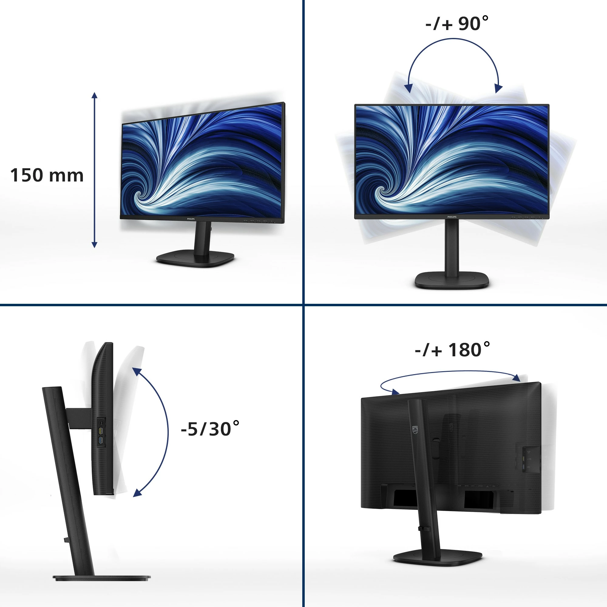 Monitor Philips 24B2U3301, 23.8 inç, IPS, Full HD, HDMI+DP+USB-C, i zi