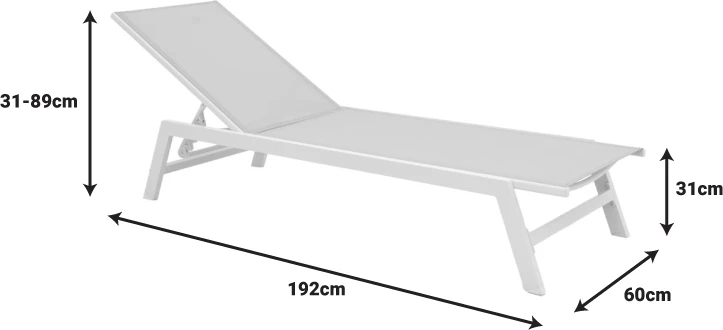 Shezlong alumini, tekstilene bezhë e bardhë, Boka, 60x192x31cm