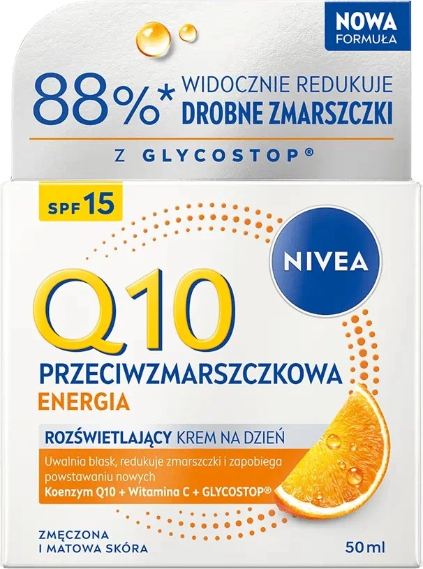 Krem dite për fytyrë Nivea Q10 Anti-Wrinkle Energy Brightening për femra SPF15, 50ml