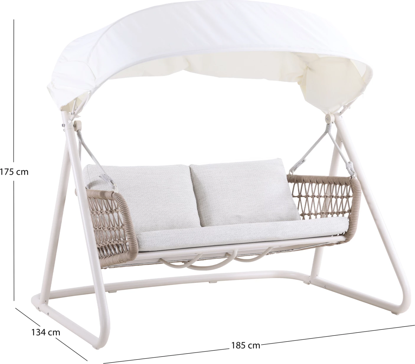 Luhatëse me tendë për jashtë, 3 vende, alumin ngjyrë fildishi, litar natyral, jastëkë bezhë, tendë e bardhë, EXCELSIOR CD6411.01, 185x134x175cm