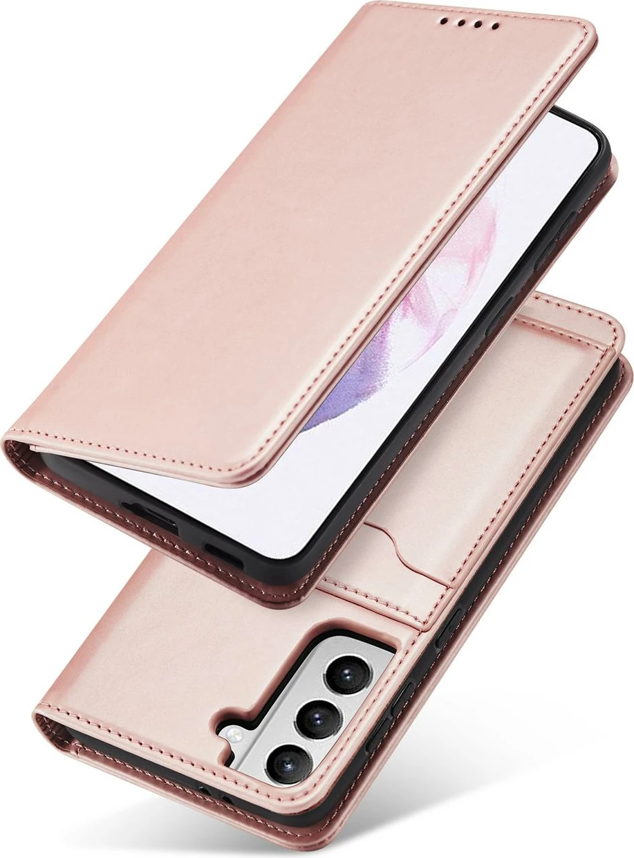 Mbështjellës Hurtel Magnet Card Case për Samsung Galaxy S22+, me kapak, xhep kartelash, rozë