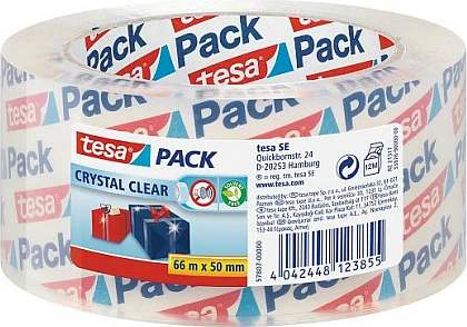 Shirit paketimi Tesa tesapack Crystal Clear, 66 m x 55 mm, rezistent ndaj UV, transparent