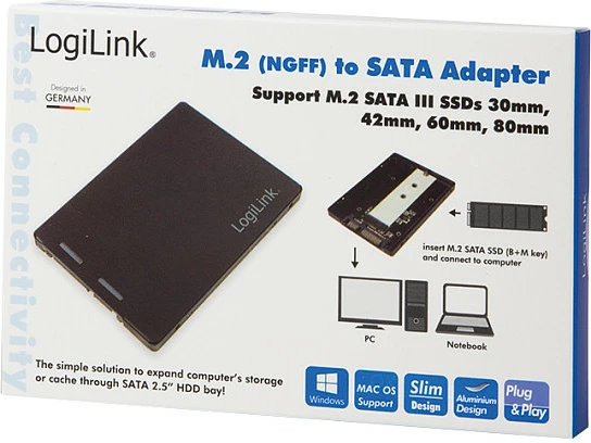 Adapter SSD LogiLink M.2 (NGFF) në SATA 2.5", kornizë montimi, i zi