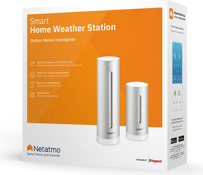 Stacion meteorologjik smart Netatmo NWS01-EC, Wi‑Fi, sensor brenda/jashtë, temperaturë/lagështi/presion/CO2, alumin