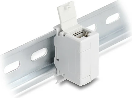 Kuplung RJ45 DeLOCK Cat.6A, femër-femër, montim në shinë DIN, PoE, gri