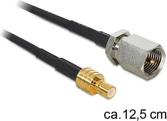 Kabllo adapter RF DeLOCK 88473, FME mashkull në SMB femër, 12.5 cm, e zezë dhe e artë