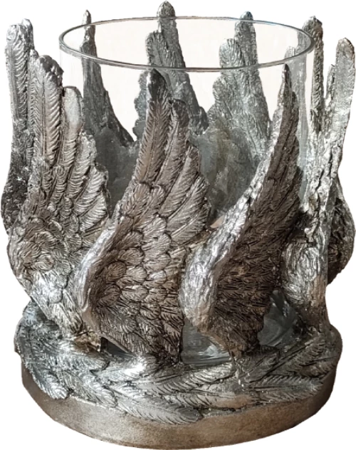 Mbajtës qiri për dekor, ngjyrë argjendi antike, VOLE, 15x15x18cm