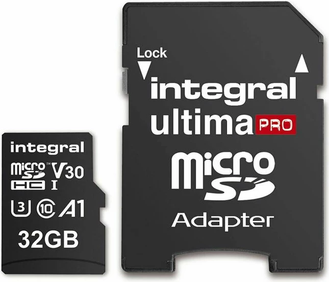 Kartelë memorje microSD Integral INMSDH32G-100/70V30 32GB UHS-I U3 V30 A1 100MB/s me adapter SD, e zezë