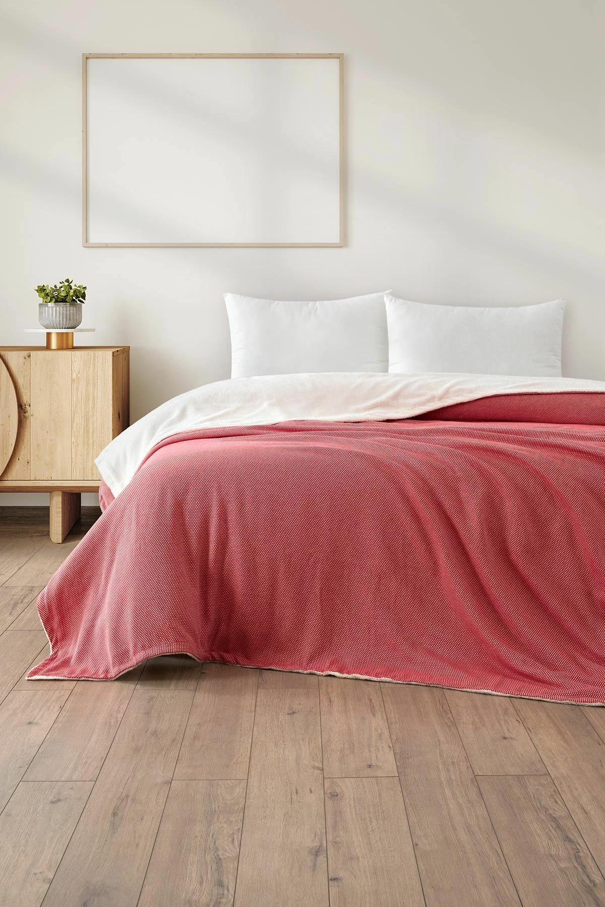Batanije dopio, pambuk 100%, e kuqe, L'Essentiel Linge de Maison, Likya, 195x220cm