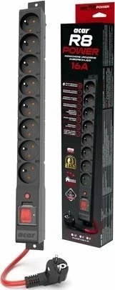 Zgjatues rryme me mbrojtje Acar R8 Power, 8 priza, 3 m, 3680 W, i zi
