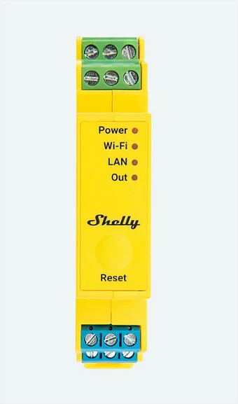 Relais smart Shelly Pro RGBWW PM, Wi-Fi/LAN/BT, plastik, verdhë