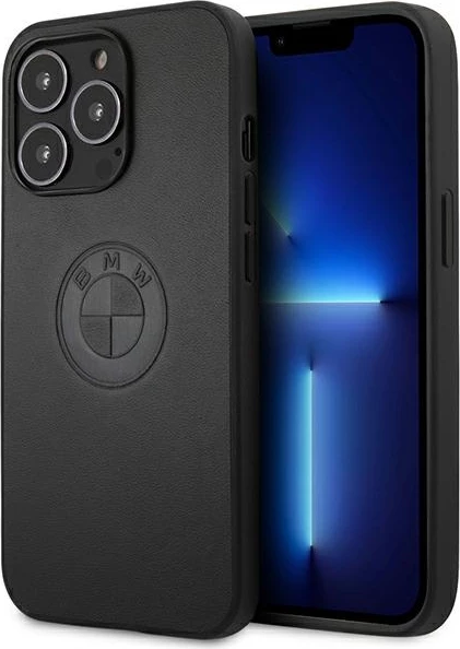 Mbështjellës BMW Leather Embossed për iPhone 13 Pro / iPhone 13, e zezë