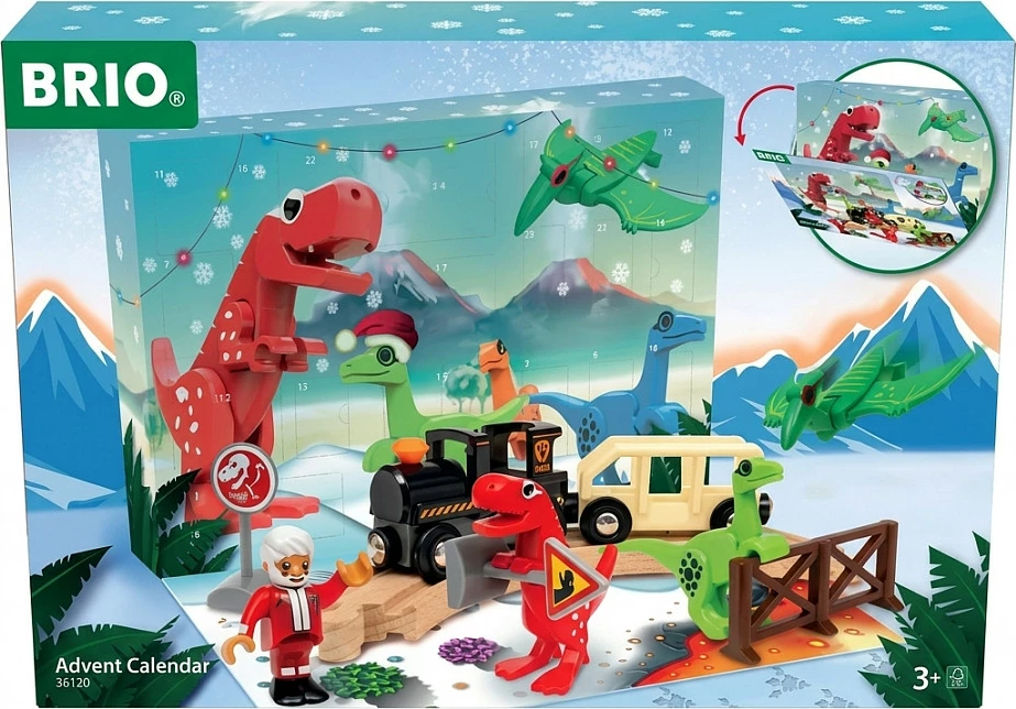 Kalendar adventi Ravensburger World Adventskalender 2025, set lodrash me tren dhe dinosaurë, 3+