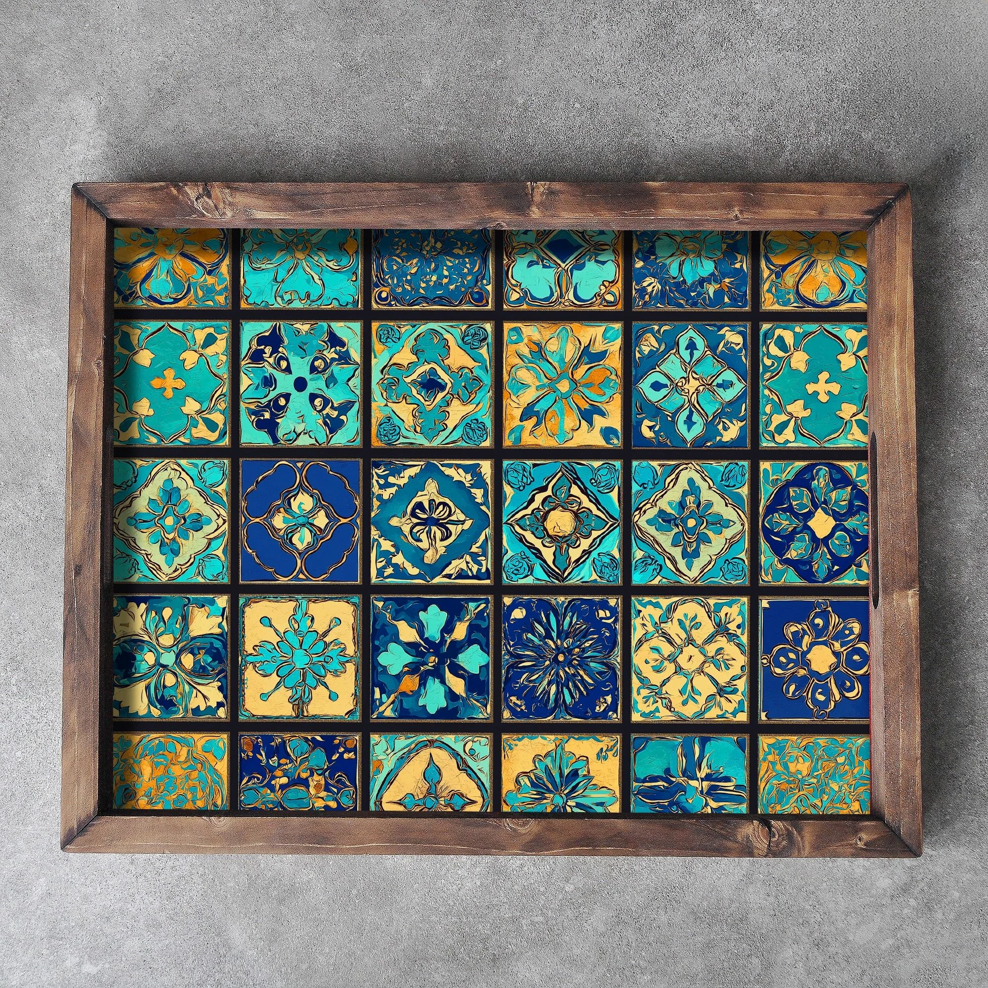 Tabaka dekorative, dru i fortë, shumëngjyrëshe, REF031, 48x38x4 cm