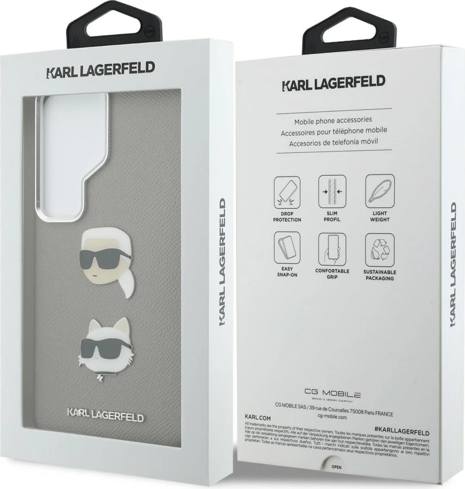 Mbështjellës Karl Lagerfeld Saffiano Double Heads Metal për Samsung Galaxy S26 Ultra, argjendtë