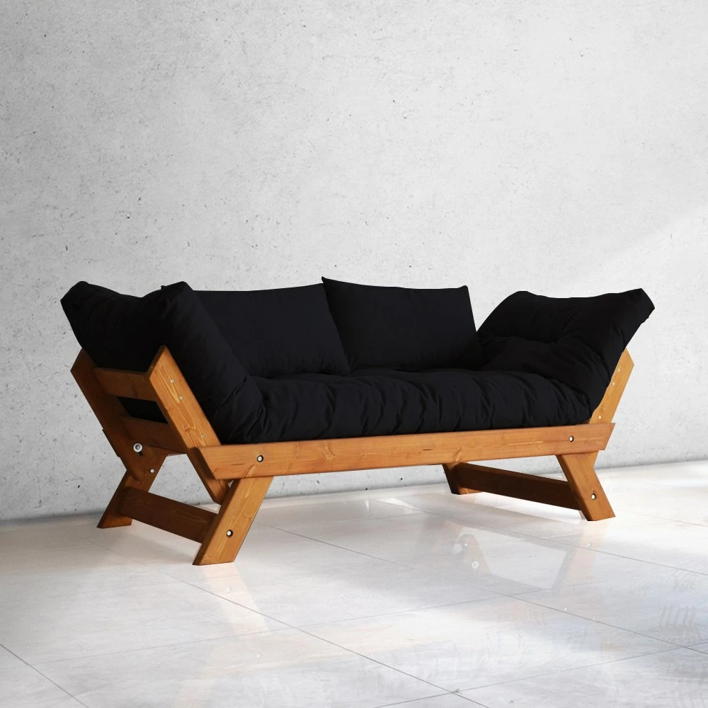 Divan kopshti dy vendësh, Skye Decor, CPT8105-210, ngjyrë teak dhe e zezë
