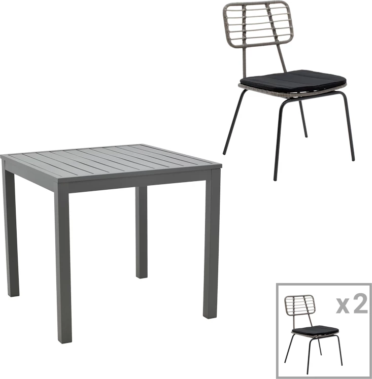 Set tavolinë me karrige për terasë Naoki - Kliton, alumin antracit, metal, ngjyrë e zezë, 80x80x74cm, 3 copë