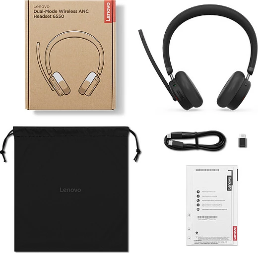 Kufje Lenovo 6550, Wireless Dual-Mode, ANC, Teams, USB-A, të zeza