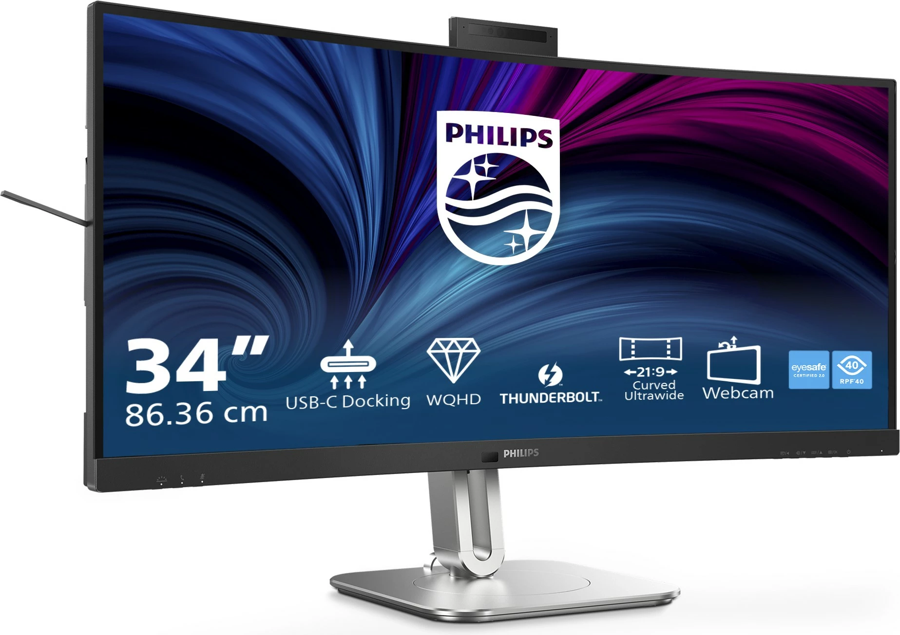 Monitor Philips 34B2U6603CH, 34 inch, Wide Quad HD, Thunderbolt 4, HDR, Gri