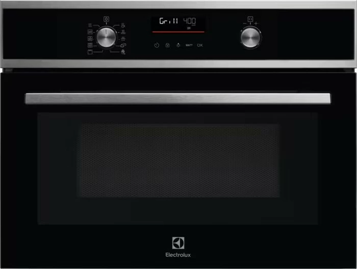 Mikrovalë inkastruese, Electrolux, EVM6E46X, 42 L, 1000 W, grill 1200 W, kontroll elektronik me buton dhe display me prekje, hapje poshtë, Black/Inox