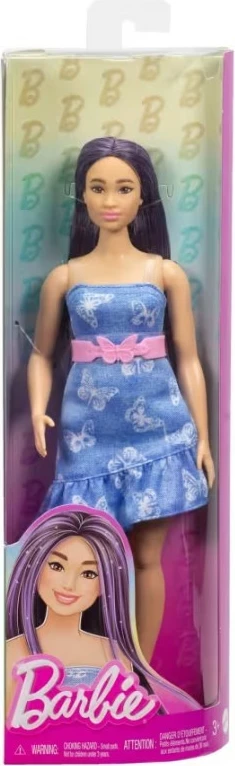 Kukull Barbie Fashionistas Mattel HYT89 me fustan xhins, flokë vjollcë
