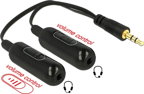Kabllo ndarëse audio DeLOCK 3.5mm në 2x 3.5mm, 0.19m, me kontroll volume, e zezë
