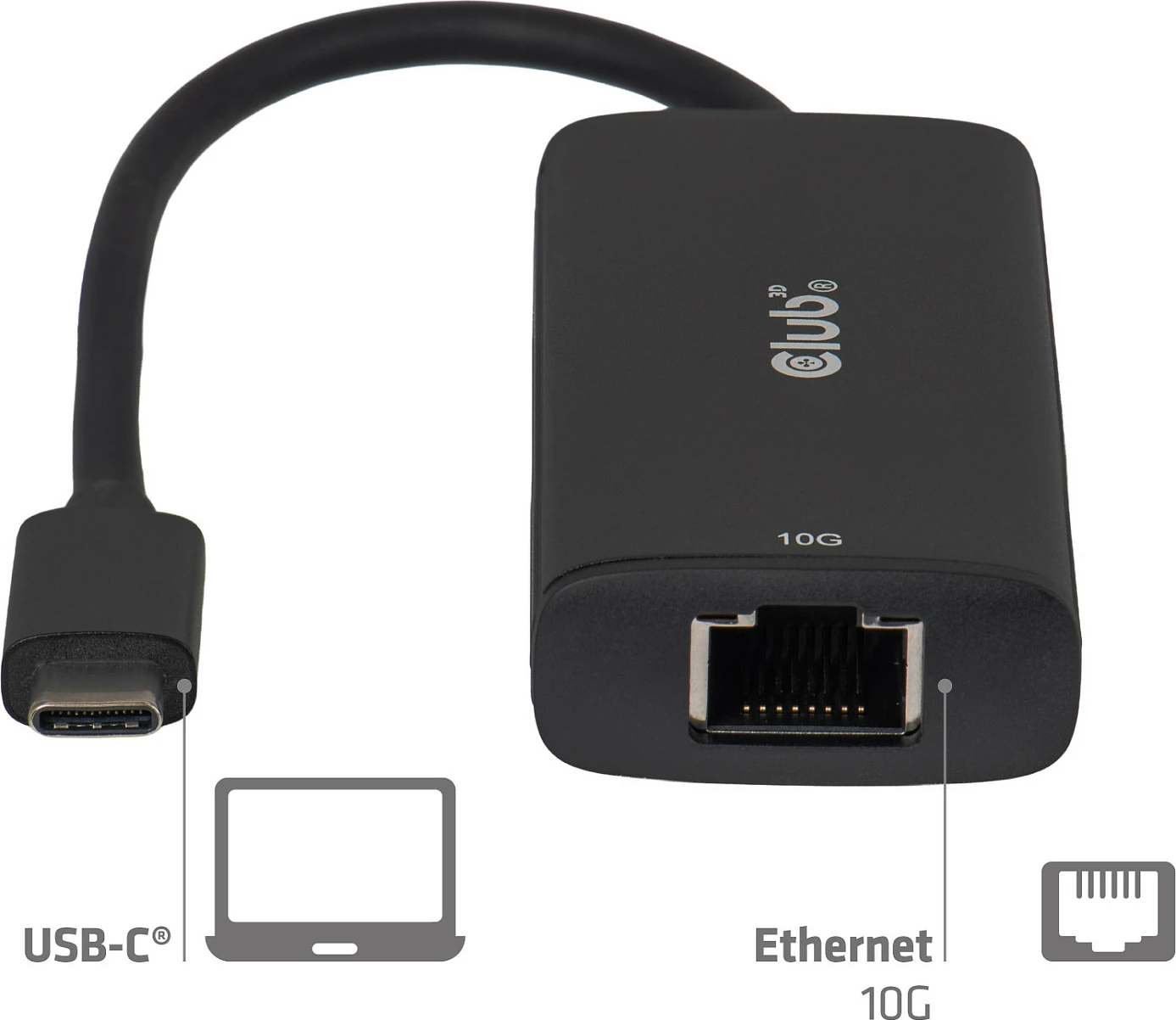 Adapter Ethernet Club3D USB-C në RJ45 10Gbps, i zi
