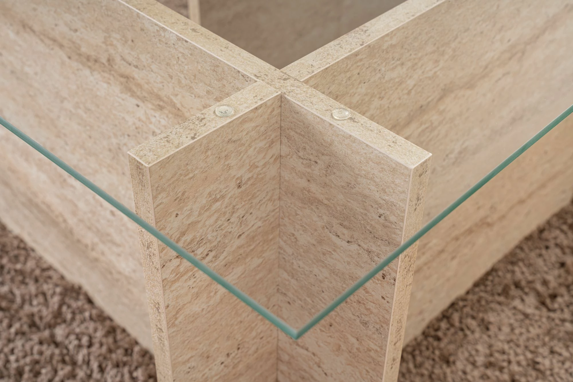 Tavolinë kafeje Nordure, xham i temperuar, ngjyrë travertine