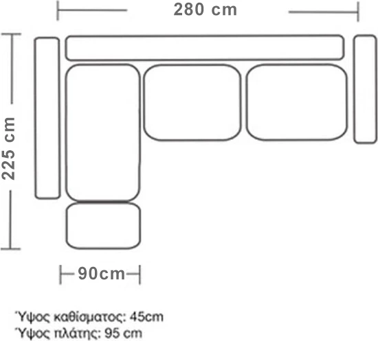 Divan qoshe Boston, kënd i djathtë, stof, ngjyrë qielli-krem, 280x225x90cm