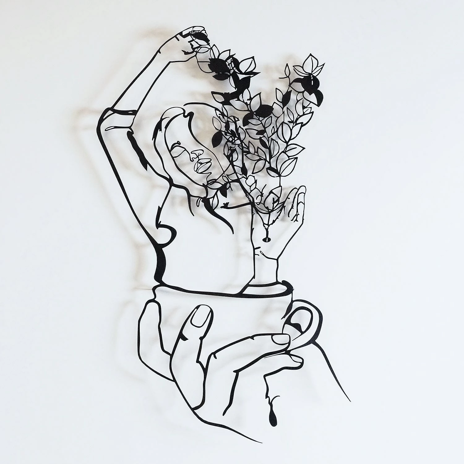 Aksesor dekorativ metalik për mur, Coffee Girl Line Art, Wallity, APT744 M, ngjyrë e zezë, 43x66cm