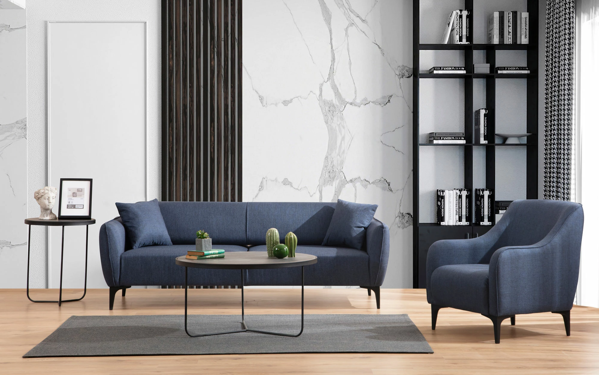 Divan treshe Atelier del Sofa, Belissimo, ngjyrë kaltër