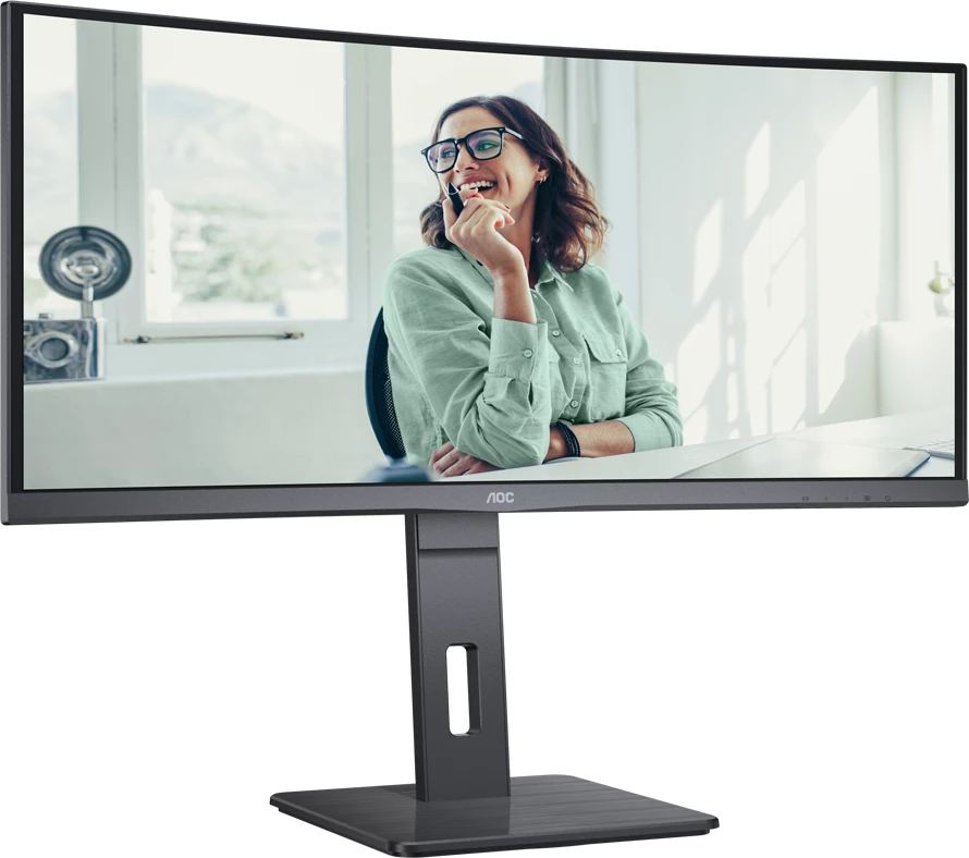 Monitor AOC CU34P3CV 34\" i lakuar VA 3440x1440 100Hz USB-C 65W me KVM, RJ45, altoparlantë, i zi
