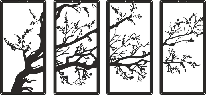 Dekor muri Zenta, set prej 4 pjesësh, metal i zi, 20x1.5x50cm