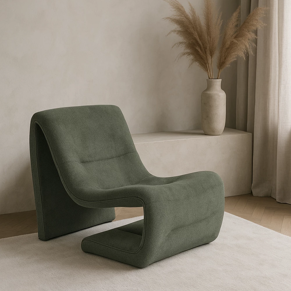 Karrige e ulët Flow, ngjyrë ulliri, 65x91x76cm