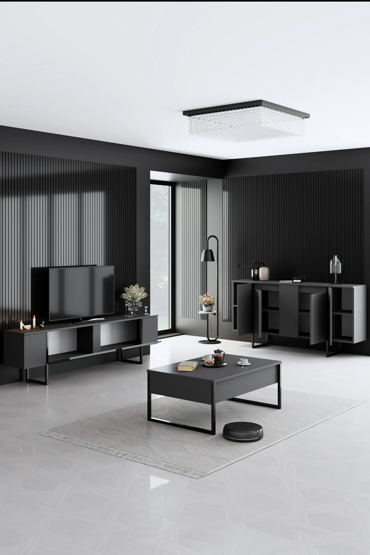 Set mobiljesh për dhomë dite, Luxe, antracit, e zezë