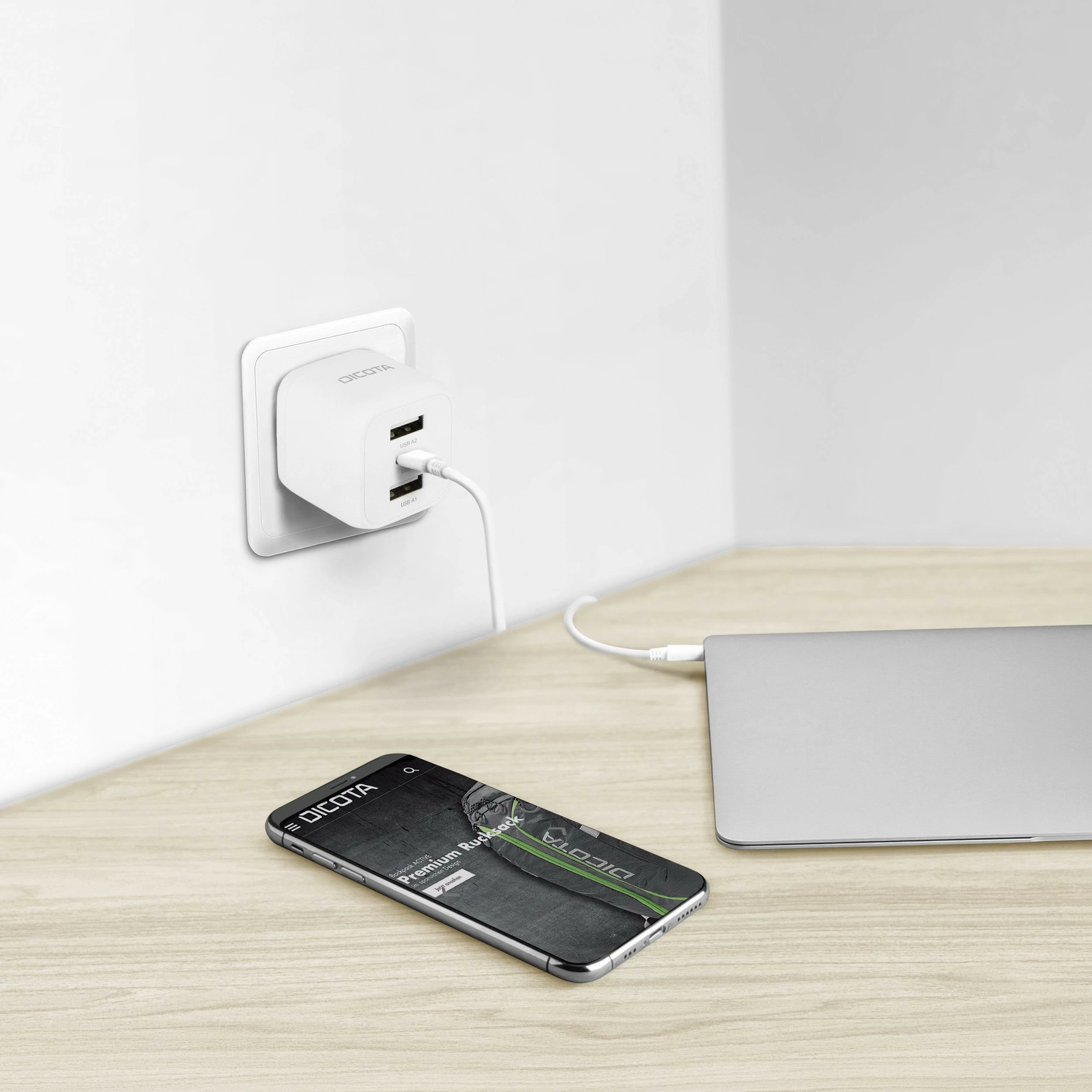 Karikues DICOTA D32069, 32W, USB-C dhe USB-A, i bardhë