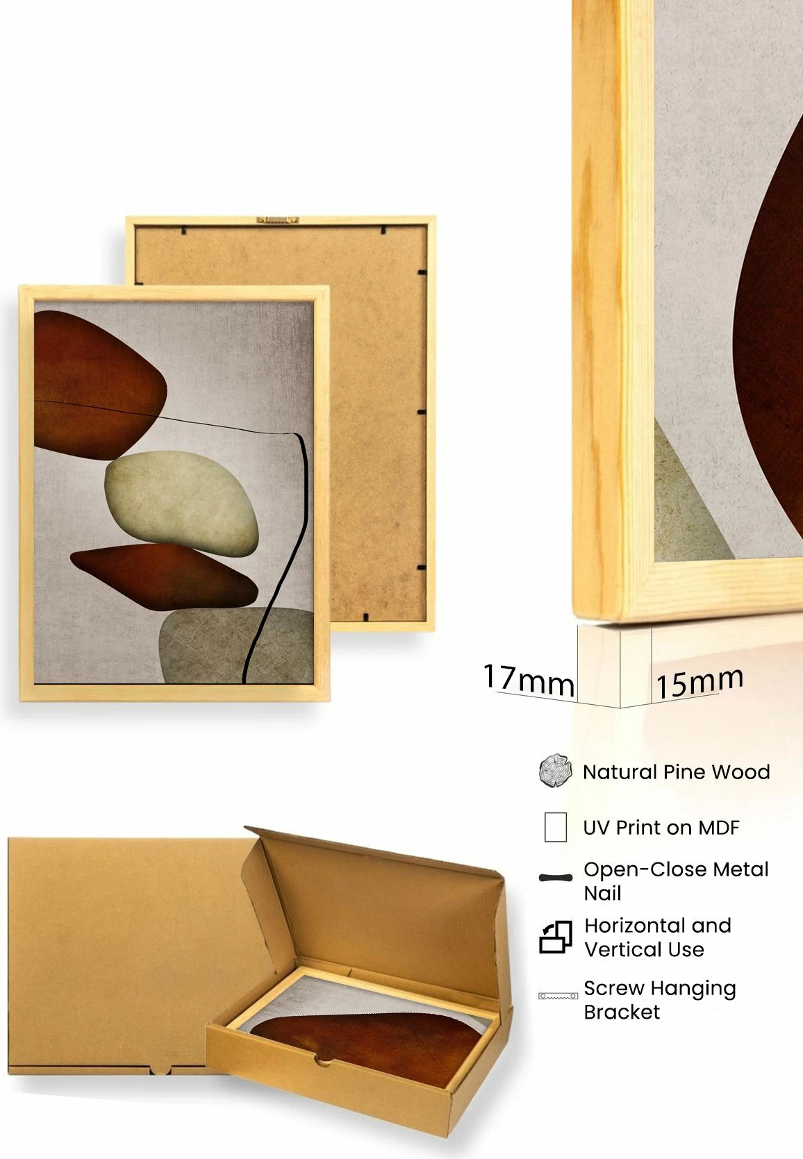 Pikturë dekorative me kornizë MDF (3 copë), Wallity, Huhu469, 20x30cm