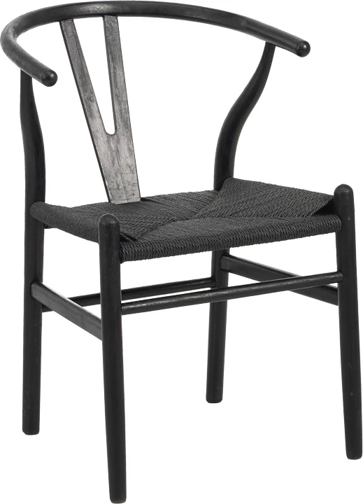 Karrige Wishbone, dru kauçuku, litar sintetik, ngjyrë e zezë, 60x51x80cm