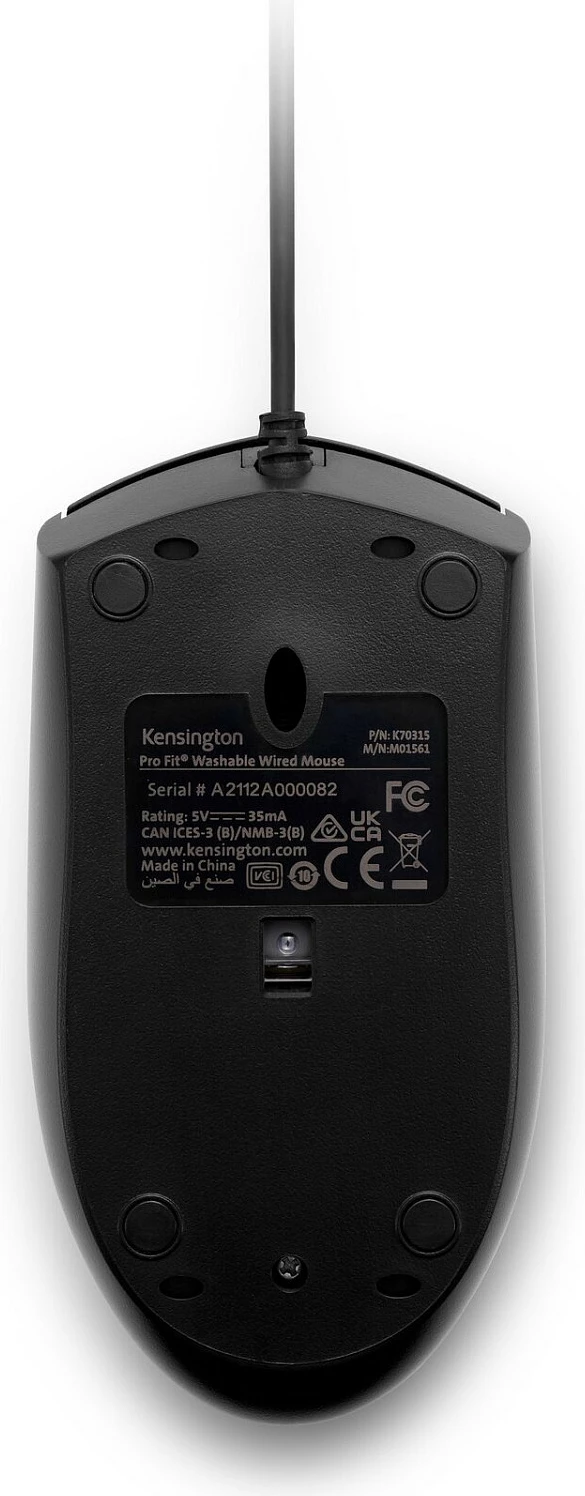Maus Kensington Pro Fit Washable, me kabllo, ambidextrous, optik, USB, 1600 DPI, ngjyrë e zezë