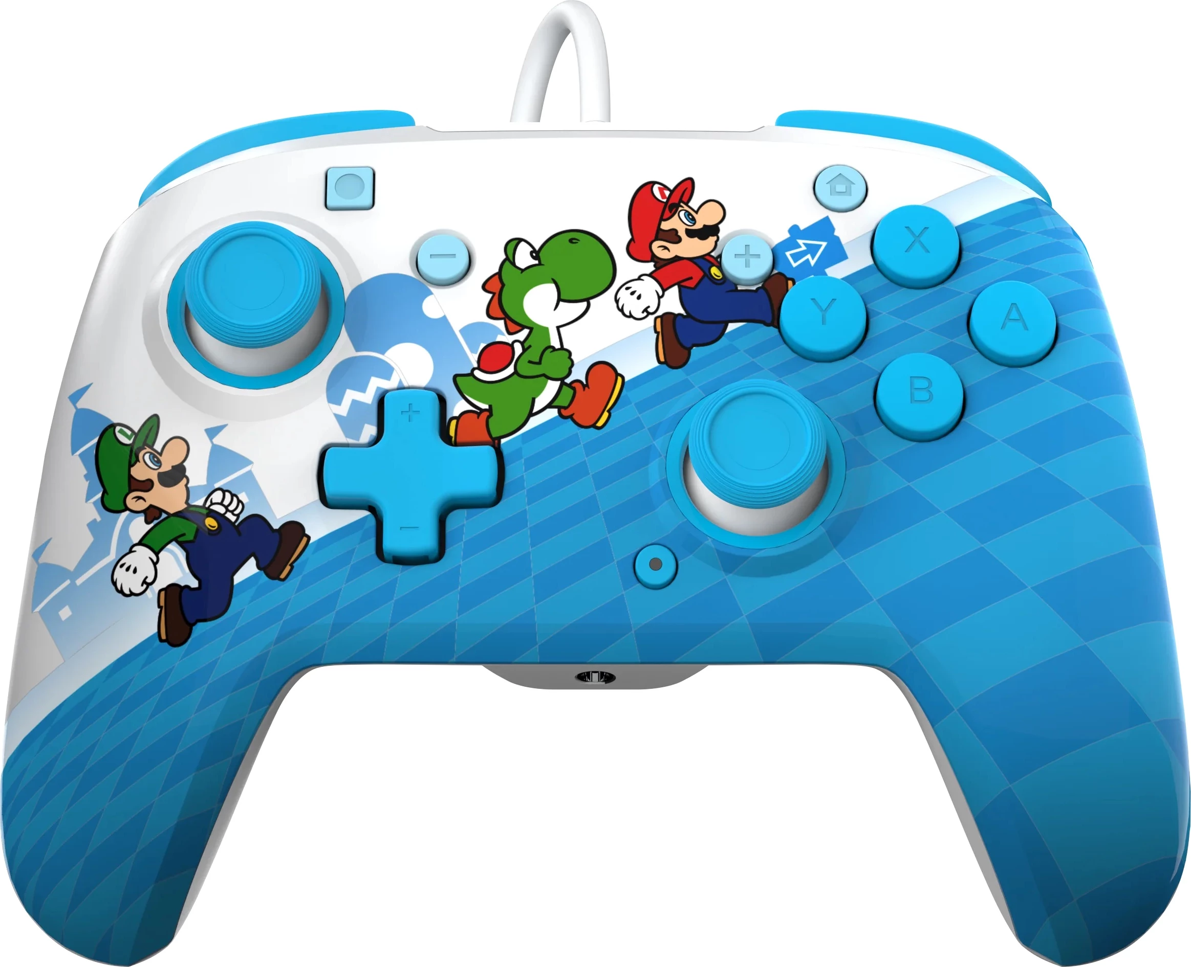 Kontroller i kablluar PDP Rematch Mario Escape për Nintendo Switch/Switch 2, audio 3.5mm, butona të programueshëm, blu/bardhë