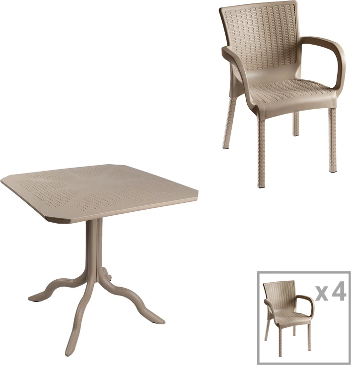 Set tavoline me karrige për terasë, 5 pjesë, ngjyrë kapuçino, Groovy-Festive, 80x80x74.5cm