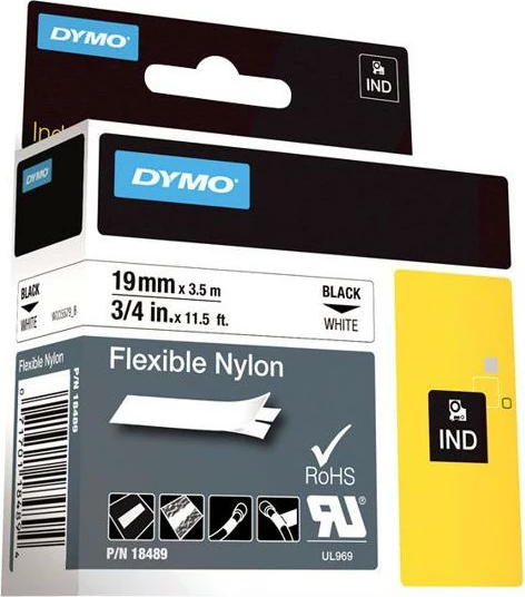 Shirit etiketash Dymo Flexible Nylonband 18489 19mm x 3.5m, zi në të bardhë