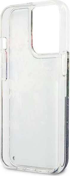 Mbështjellës Guess Flower Liquid Glitter për iPhone 13 Pro Max, Blu