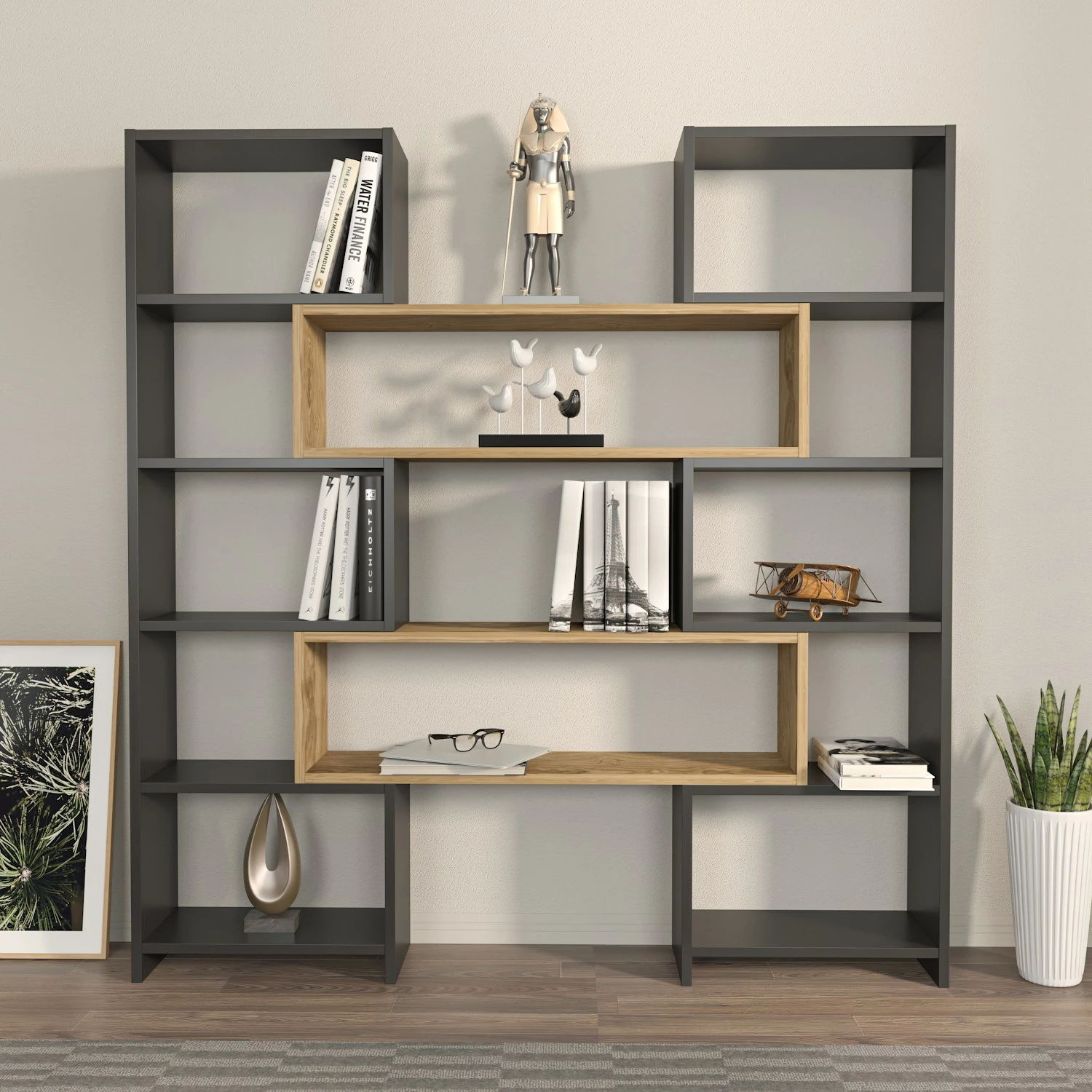 Raft librash Hanah Home, Poyraz, ngjyrë e zezë dhe lis