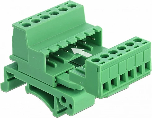Bllok terminali DeLOCK 66080, 6-pin, 320 V, montim shinë DIN 35 mm, jeshil